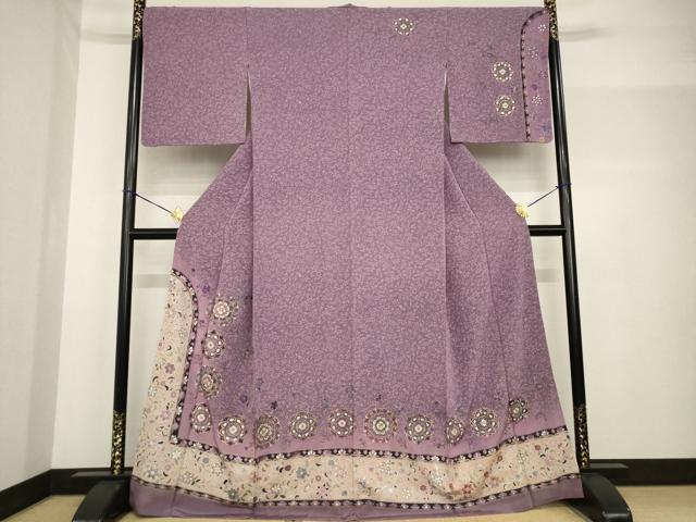 平和屋着物●訪問着　中国三大刺繍　スワトウ刺繍　汕頭刺繍　飾花文　金糸　正絹　逸品　AABF8196ck｜平和屋