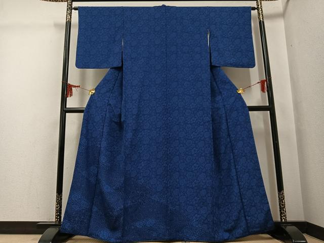 平和屋着物●上質な小紋　藍　草花文　正絹　逸品　AABG2822ph｜平和屋