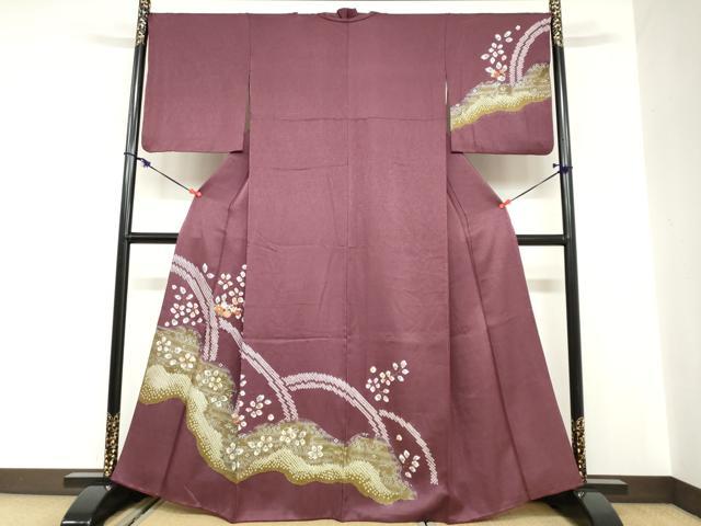 平和屋着物●訪問着　駒刺繍　絞り　流水草花文　金銀彩　正絹　逸品　DABC2120ud｜平和屋