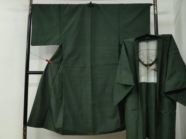 長閑やかさ屋御召しもの●成人男性 色無地 合奏団 柳煤竹色 正絹 珠玉 CABC6978yc