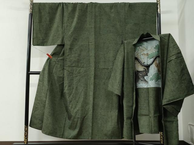 長閑やかさ屋御召しもの●成人男性 髭紬 合奏団 色無地 藍媚赤銅色 キングサイズ 正絹 珠玉 CABC6981yc