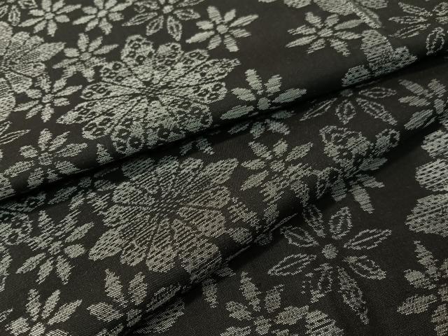 平和屋着物●上質な紬　花菱文　黒地　正絹　逸品　CABD8006vp｜平和屋