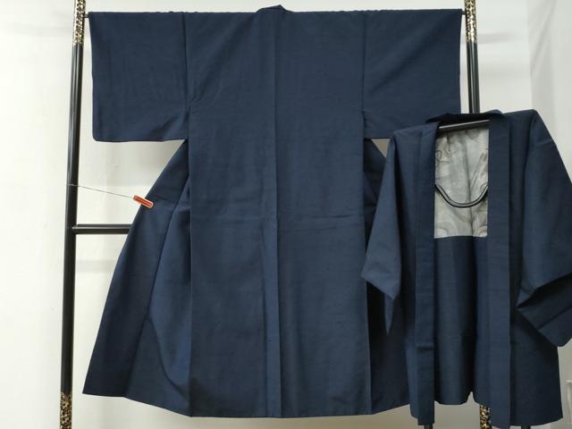 長閑やかさ屋お召しもの●成人男性 紬 合奏団 色無地 留紺色 正絹 珠玉 CABC7011yc
