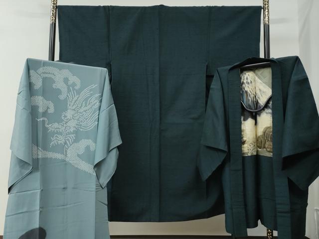 長閑やかさ屋御召しもの●成人男性 紬 合奏団・長襦袢書き割り 色無地 褐返色 正絹 珠玉 CABC7127yc
