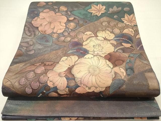 長閑やかさ屋御召しもの●膜鳴楽器柄袋帯 辻が花 金糸 引箔 正絹 珠玉 DABD0299op