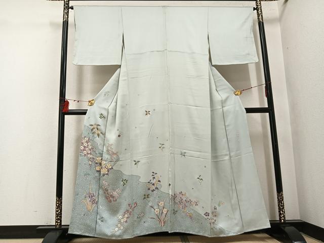 長閑やかさ屋御召しもの●短い訪問着 絵描き物 被子植物文 金彩 正絹 珠玉 未当て嵌める AABI0577ph