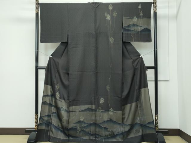 長閑やかさ屋御召しもの▽飛び切り 短い訪問着 無双 紗袷 墨付き 遠山森林地帯文 金彩 珠玉 CZAA5304s6
