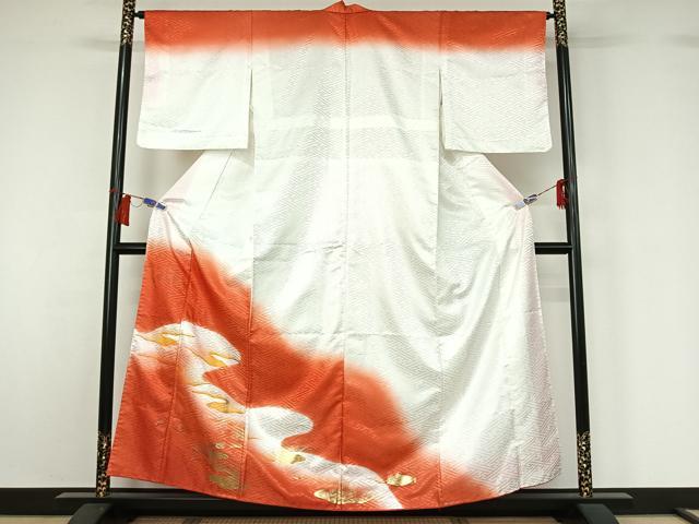 長閑やかさ屋御召しもの▽短い訪問着 単衣 霞文 暈し染め 金彩 洗える御召しもの AABH5648jh