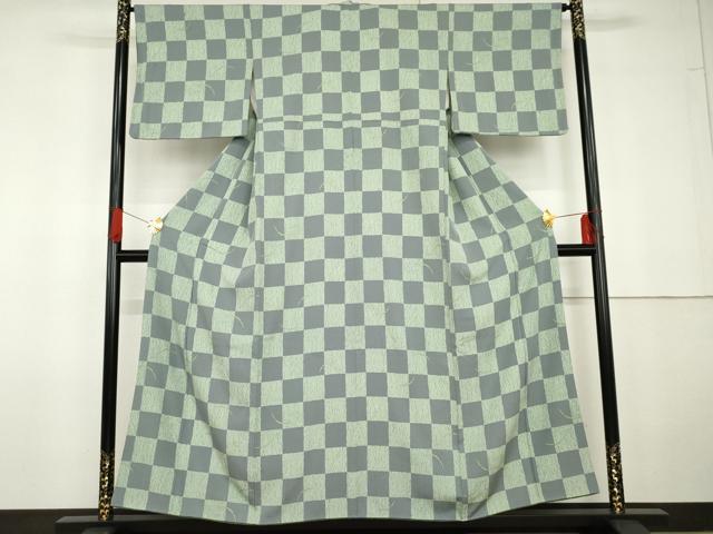 平和屋着物●上質な小紋　雪芝市松文　正絹　逸品　AABG5324cs｜平和屋