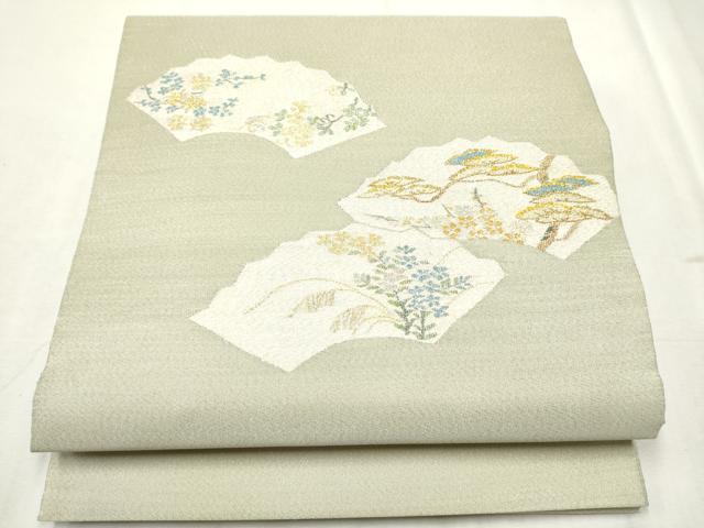 長閑やかさ屋御召しもの●爪掻き本綴れ 膜鳴楽器柄袋帯 西洋紙枝花文 現ナマ糸 正絹 珠玉 CABD5822hy