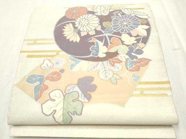 平和屋着物●爪掻き本綴れ　太鼓柄袋帯　地紙草花文　金糸　正絹　逸品　CABD5823hy｜平和屋