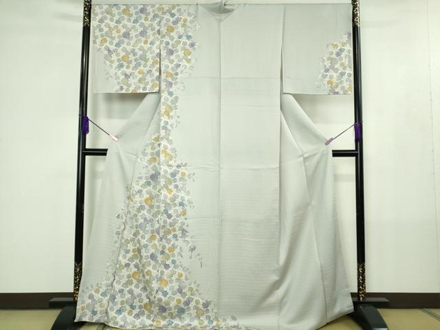 長閑やかさ屋御召しもの●飛び切り 短い訪問着 型染 ローズ 薔薇 灰青味地 さが美取りまわし 珠玉 DZAB4404kh6