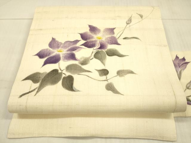 平和屋着物＊夏物 九寸名古屋帯 生紬 手描き 秋草文 正絹 逸品 DAAU5960ps