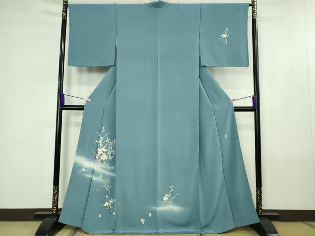 長閑やかさ屋御召しもの●飛び切り 本加賀友禅絵描き 南克治 短い訪問着 被子植物文 暈し染め 薄花色地 珠玉 DZAB4398kh6