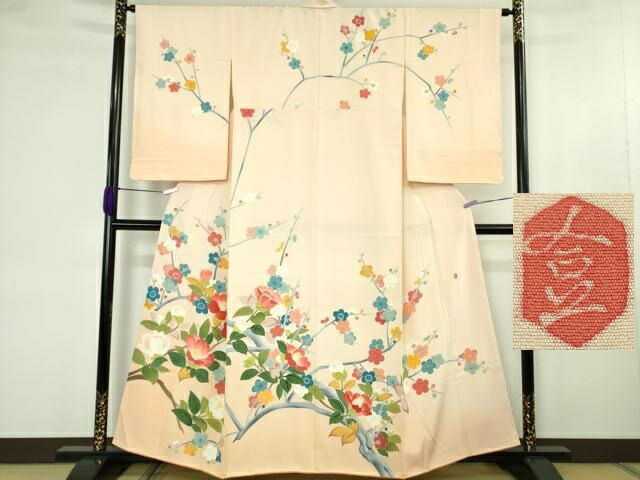 長閑やかさ屋御召しもの●飛び切り 本加賀友禅絵描き 成竹登茂男 短い訪問着 枝花文 色ざし地 暈し染め 珠玉 DZAB4488kh6