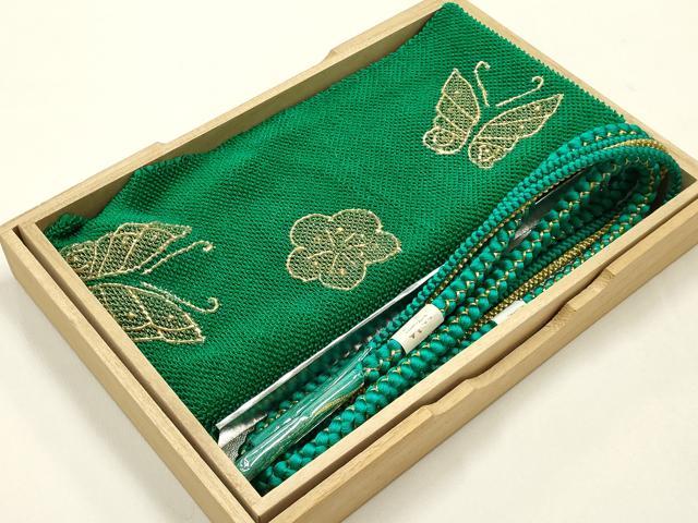 平和屋着物●和装小物 帯締め・帯揚げセット 振袖用 丸組 総絞り 舞蝶文 金糸 金彩 正絹 逸品 未使用 AABF9250ay