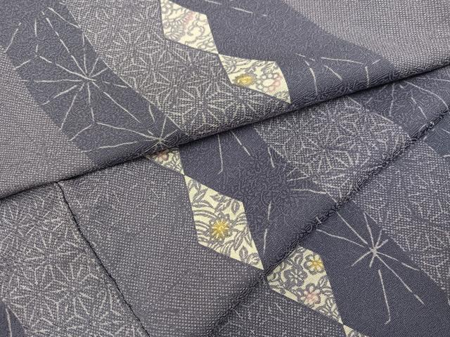 平和屋着物●上質な小紋　麻の葉花間道　正絹　逸品　AABG1091ph｜平和屋