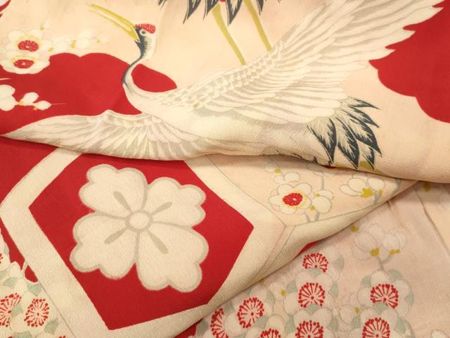 平和屋着物●アンティーク　大正ロマン　長襦袢　袷　飛鶴花文　正絹　逸品　CABD0242ut｜平和屋