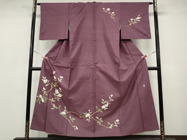 長閑やかさ屋御召しもの●本加賀友禅絵描き 成竹登茂男 短い訪問着 白山紬 枝花文 正絹 珠玉 CABD0258ut