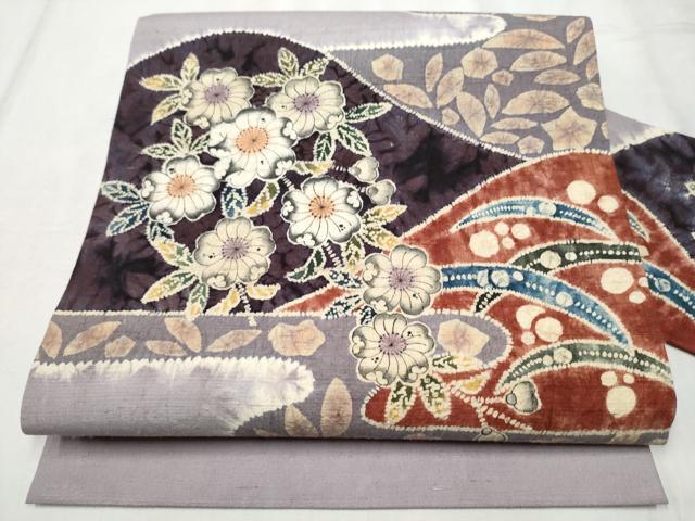 平和屋着物●九寸名古屋帯　作家物　紬地　絞り　辻が花　正絹　逸品　CABD0566hy｜平和屋
