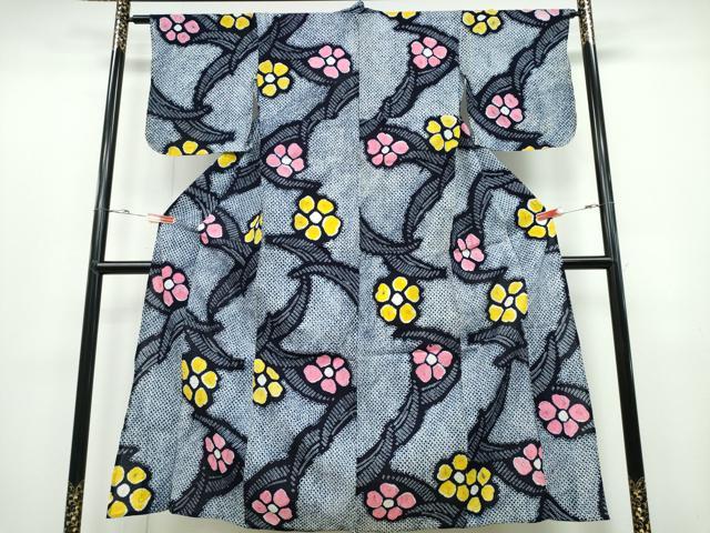 平和屋着物∴夏物 浴衣 有松鳴海絞り 舞葉花文 綿 逸品 CABD2478ng