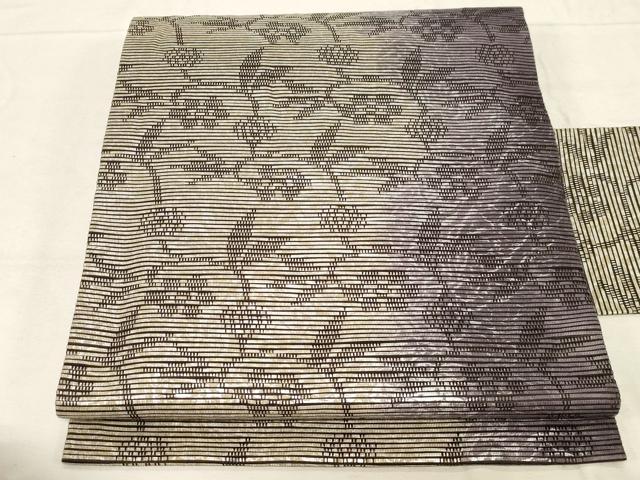 平和屋着物●九寸名古屋帯 草花文 正絹 逸品 CABD4091dy|平和屋