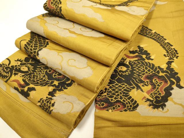 平和屋着物●アンティーク　大正ロマン　半幅帯　龍　金糸　正絹　逸品　DABB9801du｜平和屋