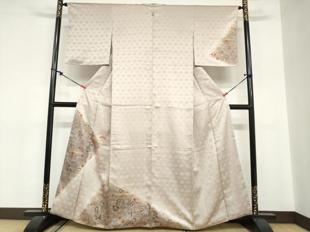 長閑やかさ屋御召しもの●短い訪問着 刺しゅう 被子植物文 金彩 正絹 珠玉 DABC2052ud