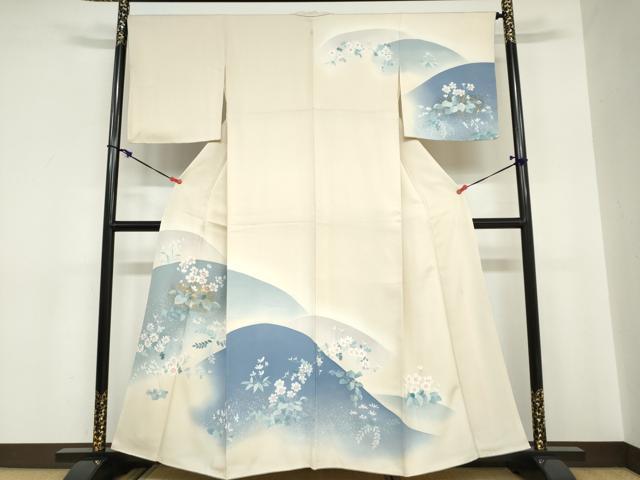 長閑やかさ屋御召しもの●短い訪問着 絵描き物 被子植物文 金彩 正絹 珠玉 DABC2078ud