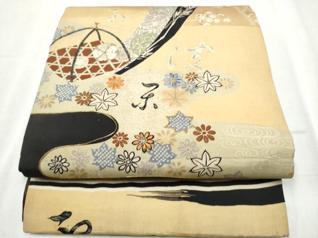 平和屋着物●アンティーク 大正ロマン 全通柄袋帯 雪月花 正絹 逸品 CABD5904hy|平和屋