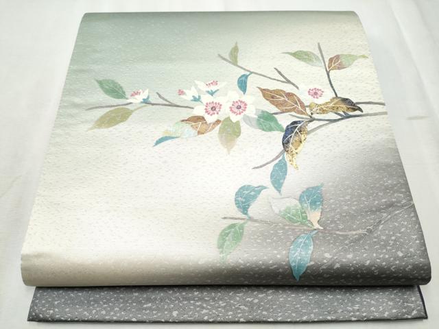 長閑やかさ屋御召しもの●染めつける絵描き 草野一騎 膜鳴楽器柄袋帯 枝桜文 金彩 引箔 正絹 珠玉 CABD5993hy