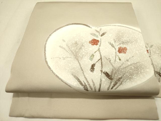 平和屋着物●塩瀬　九寸名古屋帯　草花　ろうけつ染め　正絹　逸品　DABB7995op｜平和屋
