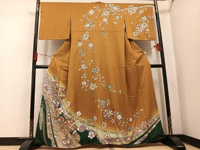 平和屋着物●訪問着　駒刺繍　枝花文　暈し染め　金彩　正絹　逸品　AABK3292ph｜平和屋