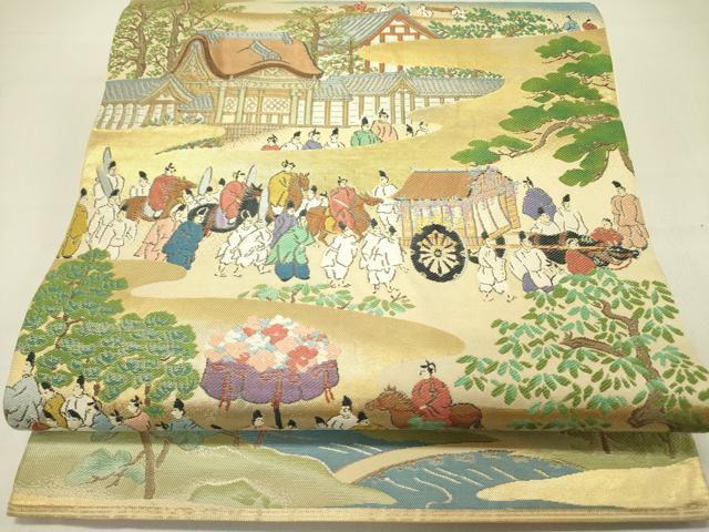 平和屋着物●西陣　川島織物　太鼓柄　本袋帯　大名行列　金糸　正絹　逸品　DABD0243op｜平和屋