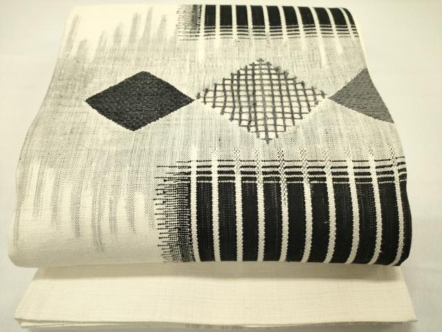 長閑やかさ屋御召しもの●膜鳴楽器柄袋帯 紬地 幾何学学文様 正絹 珠玉 DABD0301op