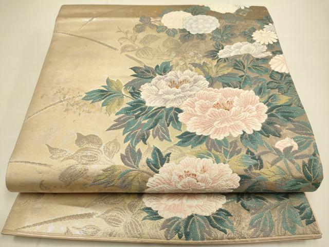 長閑やかさ屋御召しもの●六通柄袋帯 唐織 被子植物文 金糸 引箔 正絹 珠玉 DABD2047du