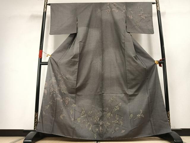 平和屋着物●訪問着　紬地　刺繍　南天文　正絹　逸品　未使用　AABK1340fy｜平和屋
