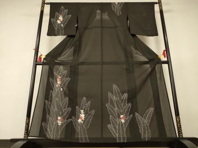 長閑やかさ屋お召しもの＊夏物 短い訪問着 絽 顕花植物文 銀彩 正絹 珠玉 AABI0608jd