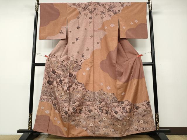 平和屋着物●訪問着　本場大島紬　雲取り遠山草花文　やまと誂製　正絹　逸品　CABD7486ut｜平和屋