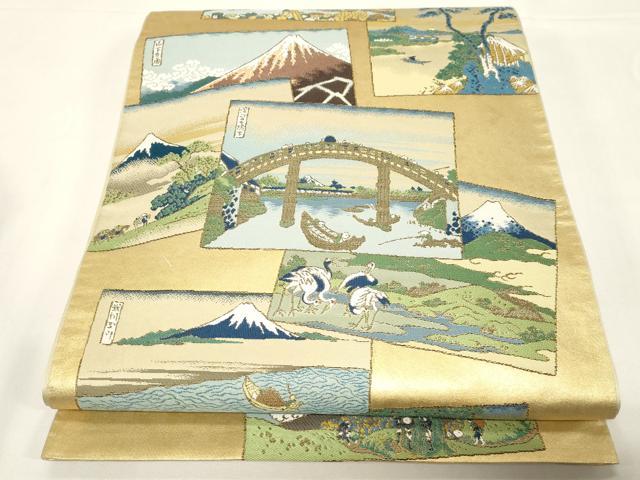 平和屋着物●西陣　川島織物　太鼓柄　本袋帯　富嶽三十六景　金糸　引箔　正絹　逸品　CABE3610dy｜平和屋