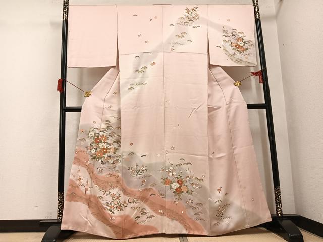 平和屋着物●訪問着　駒刺繍　草花文　暈し染め　金彩　正絹　逸品　AABH9714ph｜平和屋