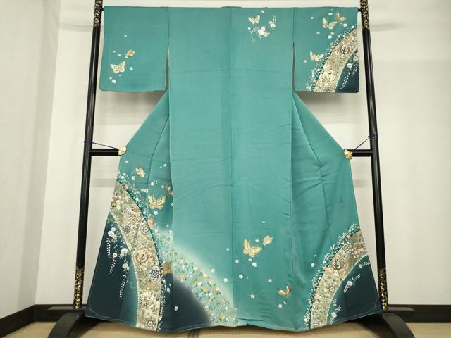長閑やかさ屋御召しもの●英王族献上友禅絵描き 木下勝功 短い訪問着 鳳凰更紗花蝶文 現ナマ彩 正絹 珠玉 AABF8980ck