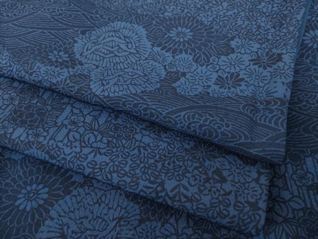 平和屋着物●上質な小紋 藍 型染め 流水花文 ロング丈 正絹 逸品 AABF9003ck|平和屋