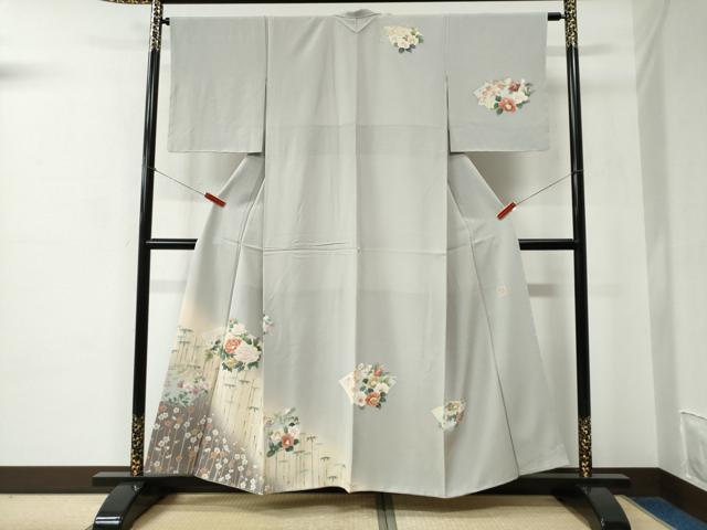 平和屋着物●染色作家　佐藤修平　訪問着　地紙笹竹草花文　暈し染め　正絹　逸品　未使用　CABC6617yc｜平和屋 23,075円
