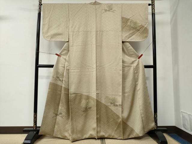 長閑やかさ屋御召しもの●短い訪問着 松葉 松ふぐり 金彩 銀座居敷きね 正絹 珠玉 CABC6632yc