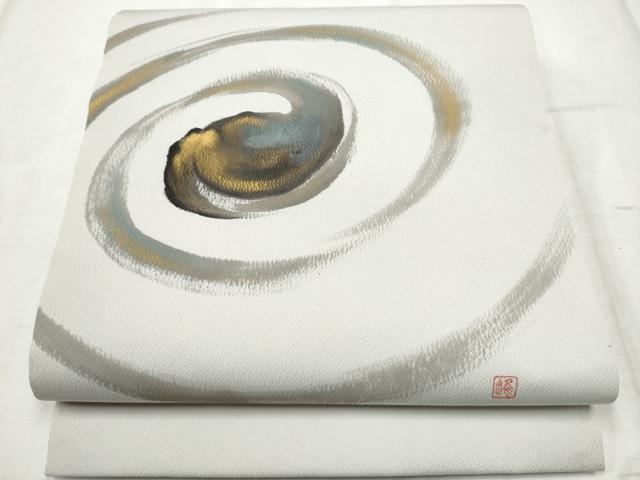 平和屋着物●九寸名古屋帯　作家物　手描き　流水文　金彩　正絹　逸品　CABD5853hy｜平和屋