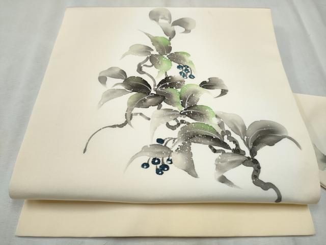 平和屋着物●九寸名古屋帯　手描き　枝葉文　CABD5855hy｜平和屋