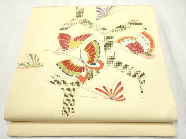 平和屋着物●塩瀬 九寸名古屋帯 舞蝶文 金彩 正絹 逸品 CABD5860hy|平和屋