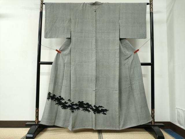 平和屋着物●江戸小紋　色留袖　小宮廉助　万筋　黒色&times;白鼠色　樹林シルエット　正絹　逸品　CABC7014yc｜平和屋 46,800円