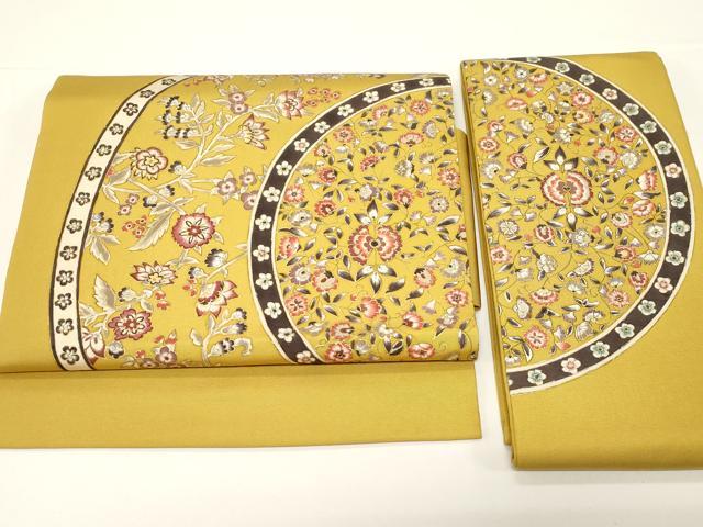 平和屋着物●塩瀬　つけ帯　更紗花文　金彩　正絹　逸品　未使用　CABD4302dy｜平和屋